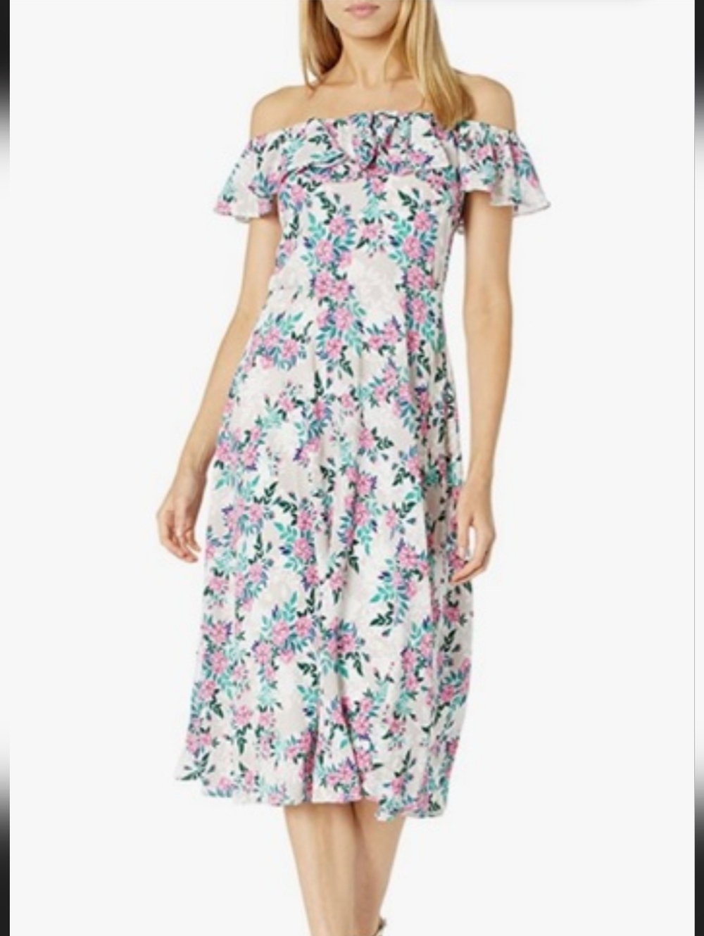3/$15 BUNDLE Betsey Johnson Cream Midi Dress with Pink Floral Print